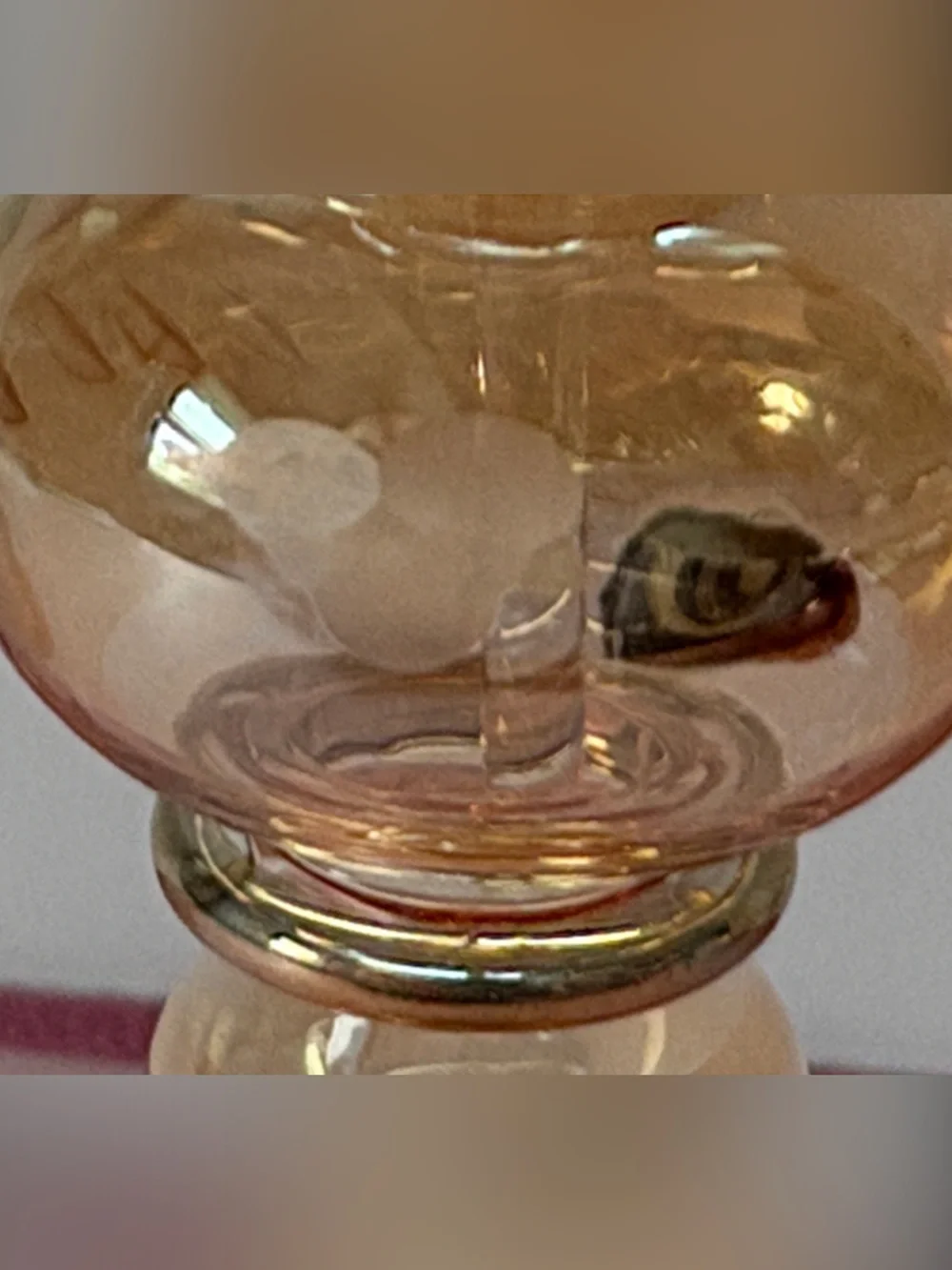 Egyptian Handblown Amber and Gold Glass Bottle with Decorative Stopper
